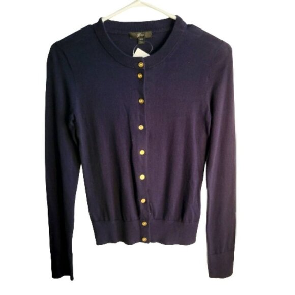 J. Crew 100% Cotton  button front cardigan, navy blue NWT - Picture 2 of 5